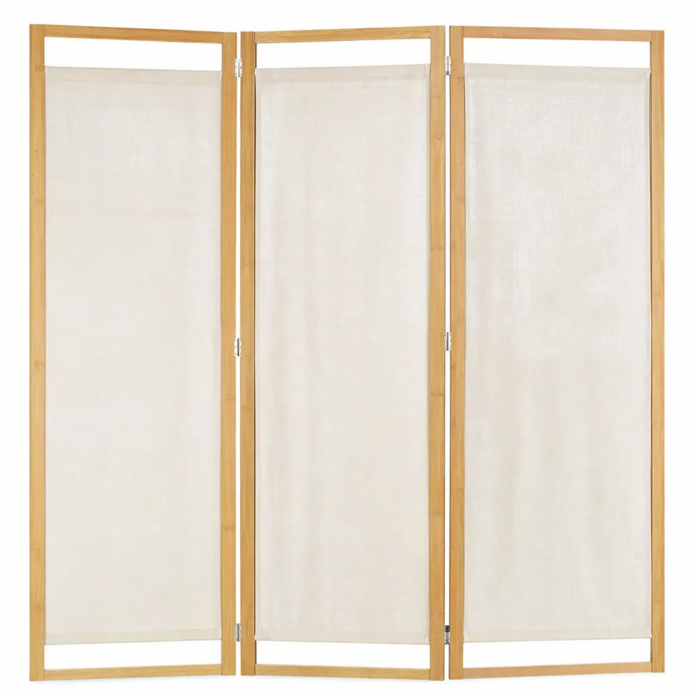 Cloison Séparatrice Pliable en Bambou et Tissu 170x120 cm