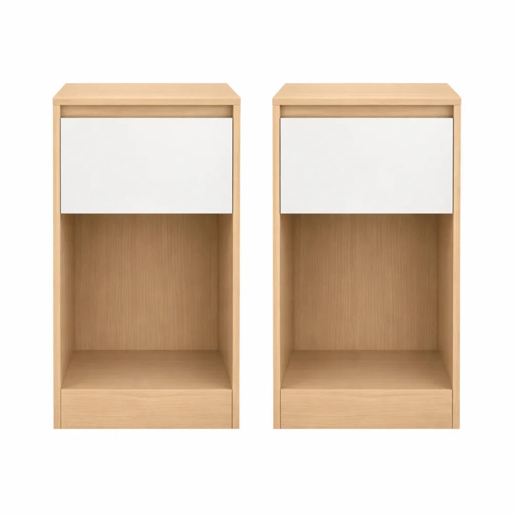 Table de Nuit Étroite avec LED et Ports USB, Tiroirs et Compartiments Ouverts, Jaune et Blanc