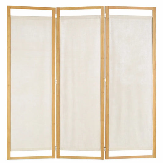 Cloison Séparatrice Pliable en Bambou et Tissu 170x120 cm