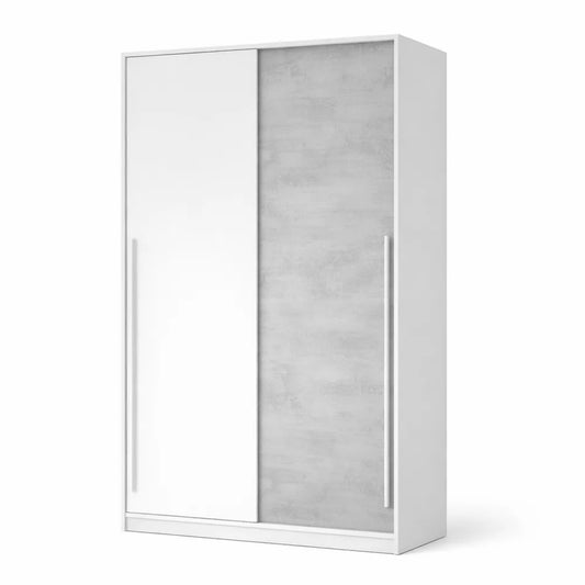 Armoire de Rangement 2 Portes Coulissantes Bois Blanc et Gris 200x120x50 cm