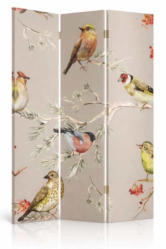 Paravent Décoratif Pliable Oiseaux et Branches 3 Panneaux