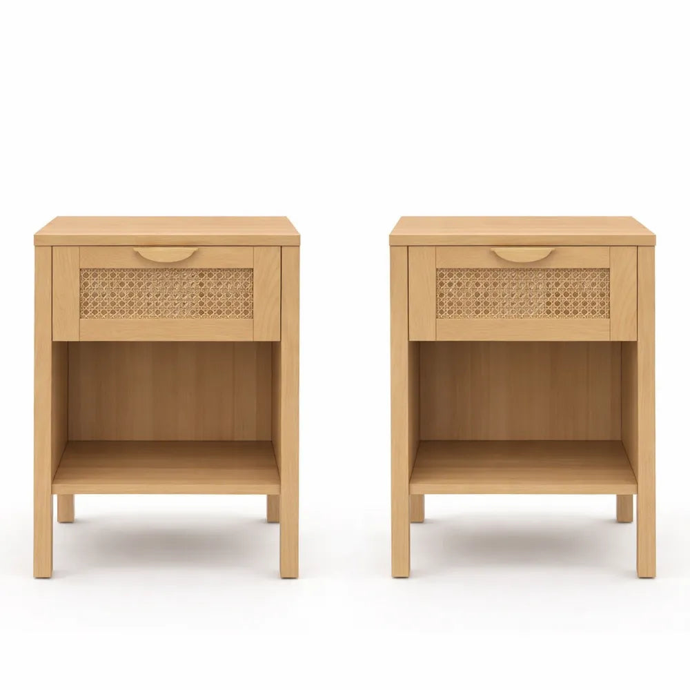Paires de Tables de Chevet avec Tiroir et Niche en Cannage