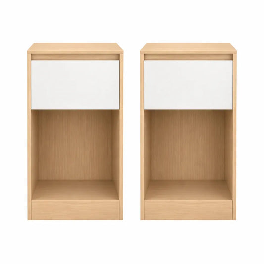 Table de Nuit Étroite avec LED et Ports USB, Tiroirs et Compartiments Ouverts, Jaune et Blanc
