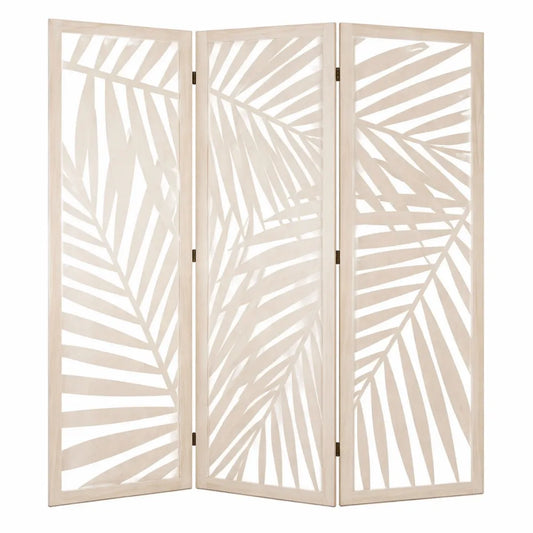 Paravent en Bois Blanc avec Motif Feuille, Hauteur 170 cm