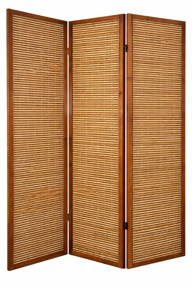 Paravent Rétractable en Bois et Bambou à 3 Volets