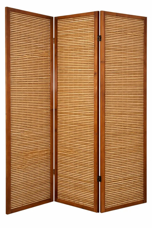 Paravent Rétractable en Bois et Bambou à 3 Volets