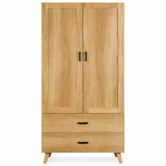 Armoire moderne avec penderie et tiroirs, bois naturel