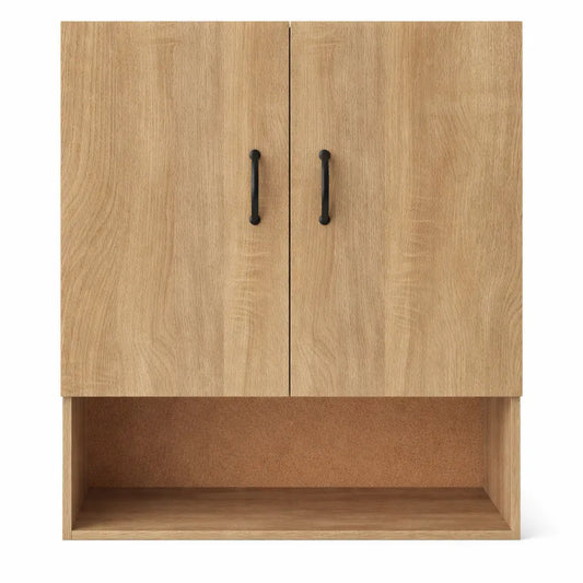 Armoire murale suspendue avec rangement moderne en bois chêne