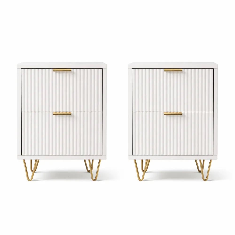 Paire de tables de chevet blanches à deux tiroirs moderne motif vague