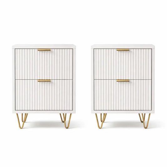 Paire de tables de chevet blanches à deux tiroirs moderne motif vague